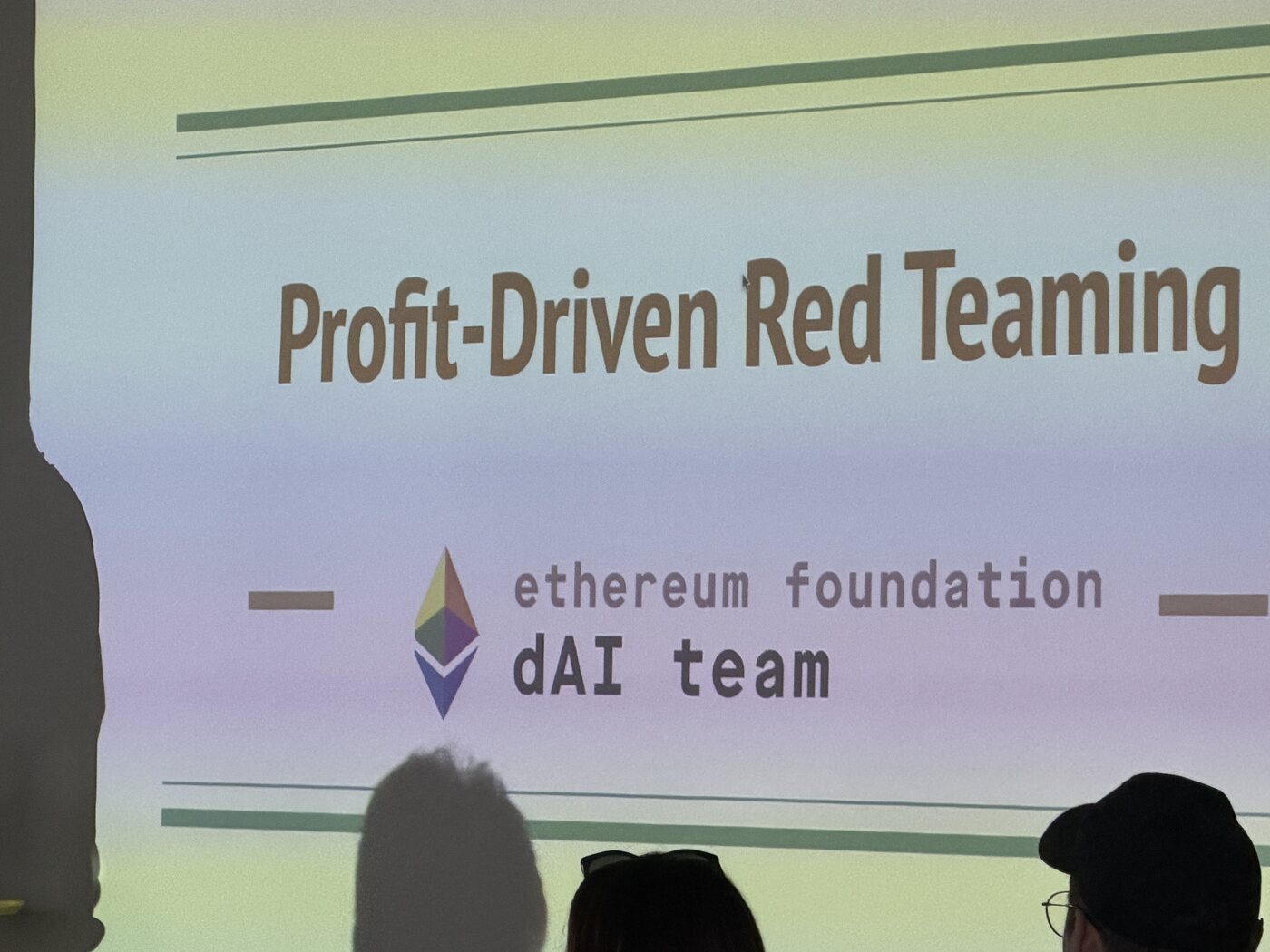 A talk slide reading Profit-Driven Red Teaming from the Ethereum Foundation dAI team